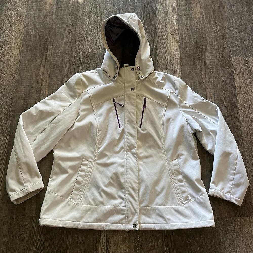 Gerry Women’s White Softshell Hooded XL Insulated Jacket Layering Zip Snap Coat